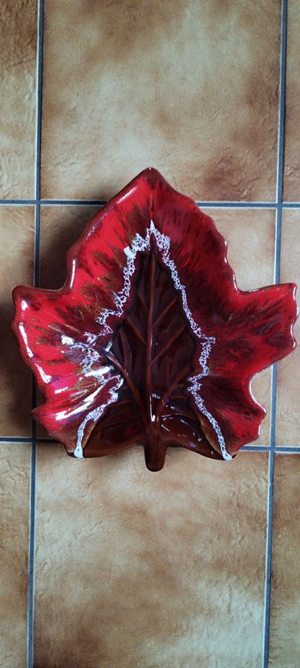 coupe &agrave; fruit type vallauris &eacute;maill&eacute;e/rouge et marron Décoration