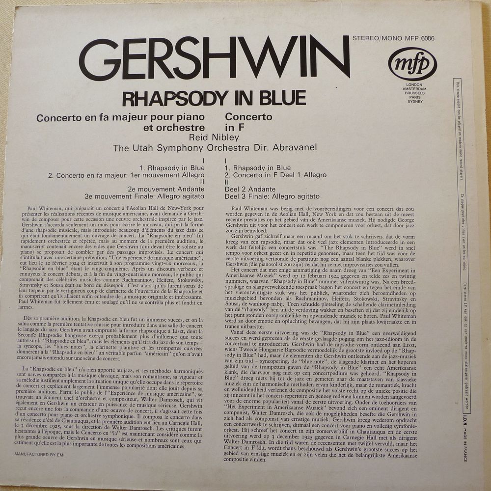 Vinyl GERSHWIN Rhapsody in Blue CD et vinyles