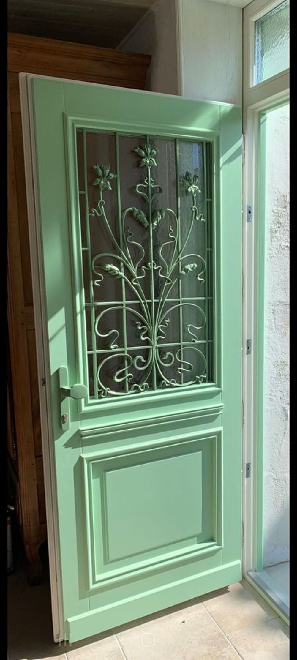 Porte d'entr&eacute;e en ch&ecirc;ne massif grille en fonte d'&eacute;poque Bricolage