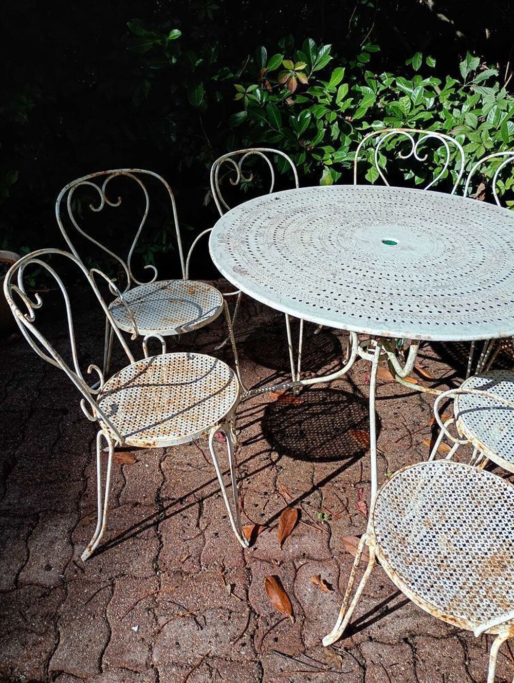 Salon de jardin ancien en fer forg&eacute; 8 chaises Meubles