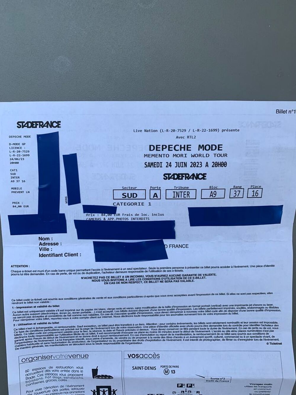 2 billets pour le concert de Depeche Mode Paris Billetterie