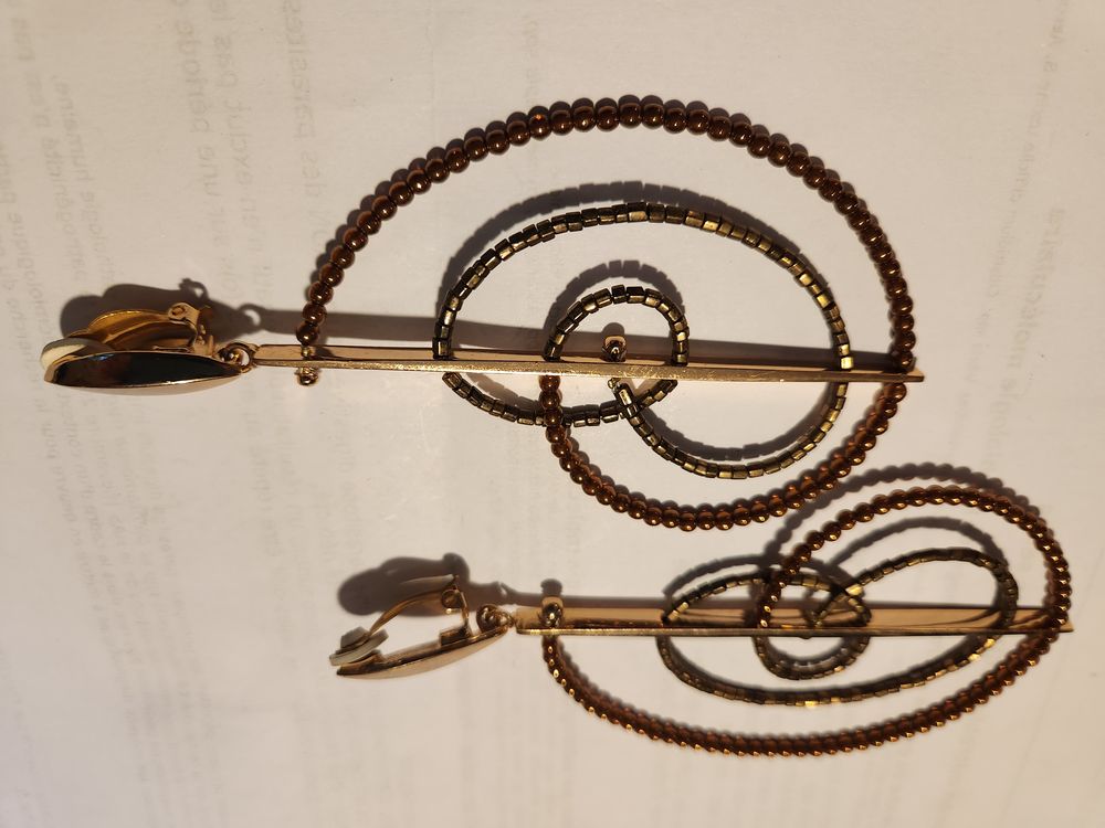 BO Boucles d'Oreilles Clip dor&eacute;e + pendant enfilage perles Bijoux et montres