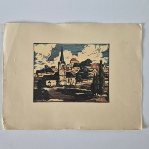 Gravure sur bois dessine par Ferdinand Dubreuil.1950, La Ro 40 Saumur (49)