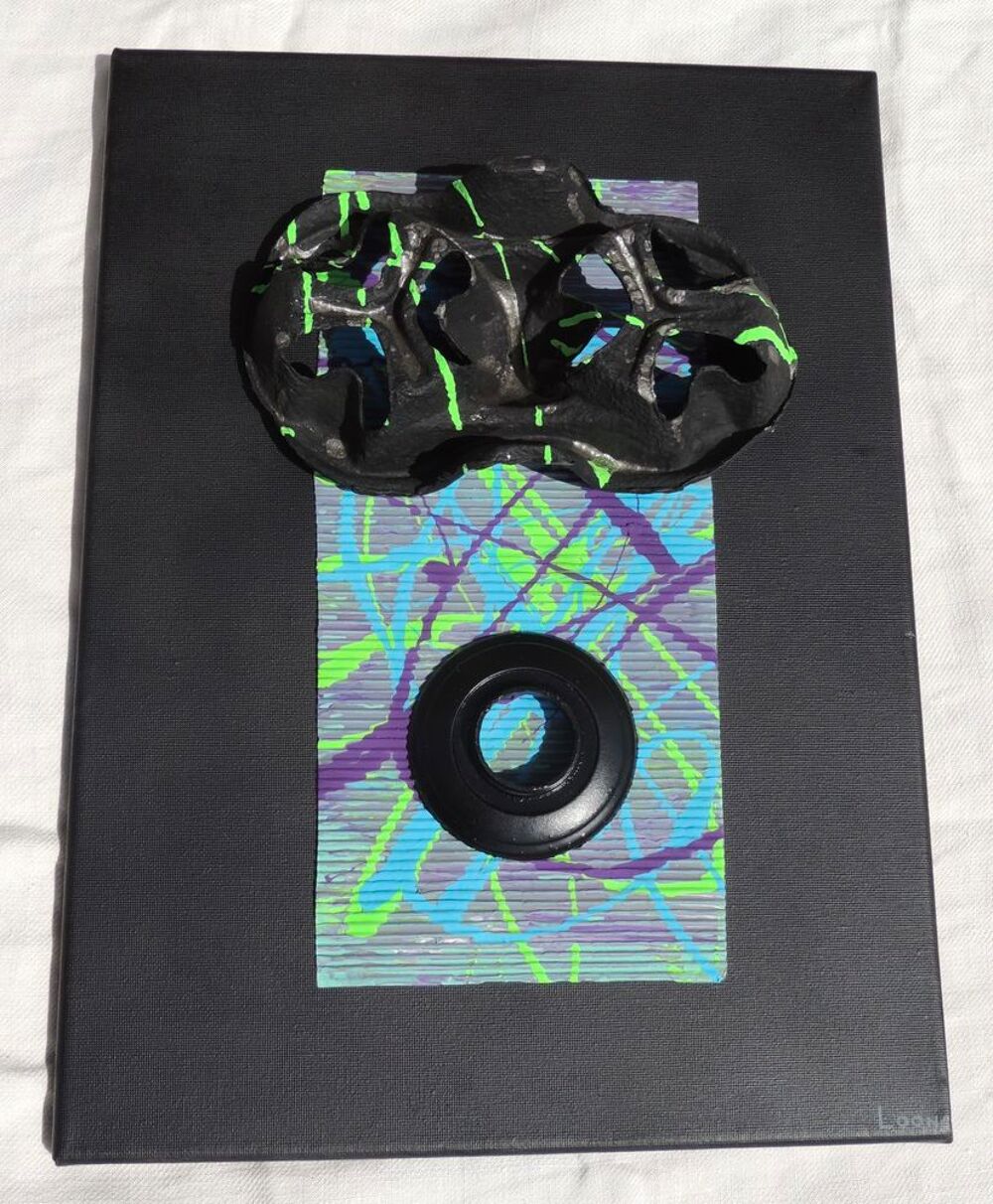 Peinture sur toile avec collages Décoration
