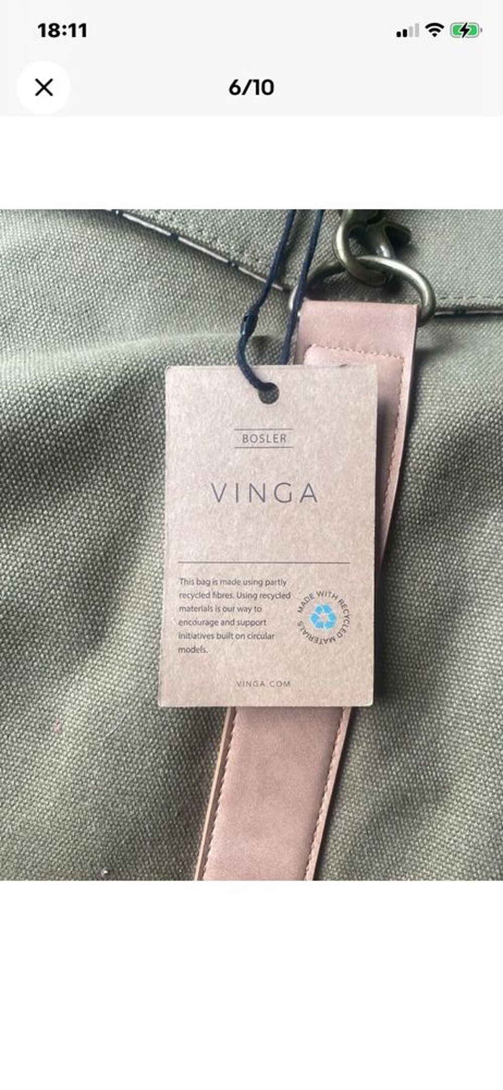VINGA Bosler sac &agrave; dos ville toile vert/marron bretelles r&eacute;glables recycl&eacute;e 17 L Maroquinerie