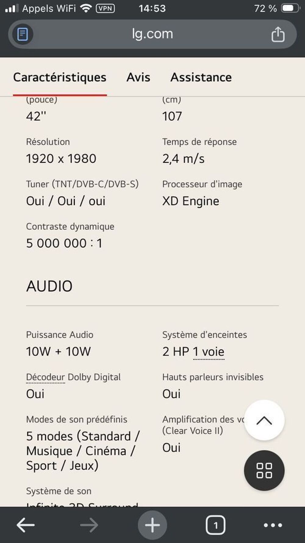 T&eacute;l&eacute;vision LG 108cm 3D Photos/Video/TV