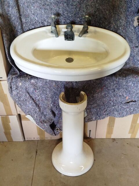 Lavabo Art D�co sur pied PORCHER circa 1925 colonne Faience 290 Langueux (22)