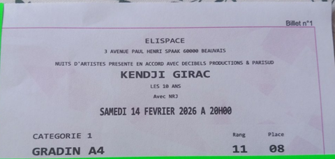 BILLET CONCERT KENDJI GIRAC 80 Limay (78)