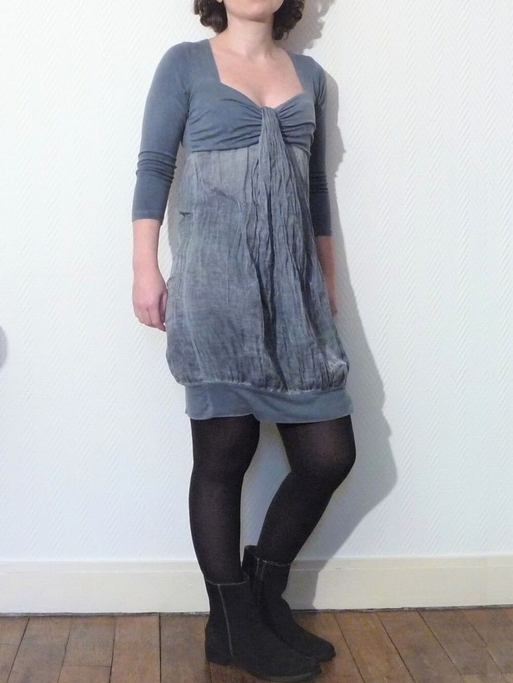 Robe en Soie et Viscose Bleu &agrave; Manches 3/4- Neuf- Vulcano Vêtements