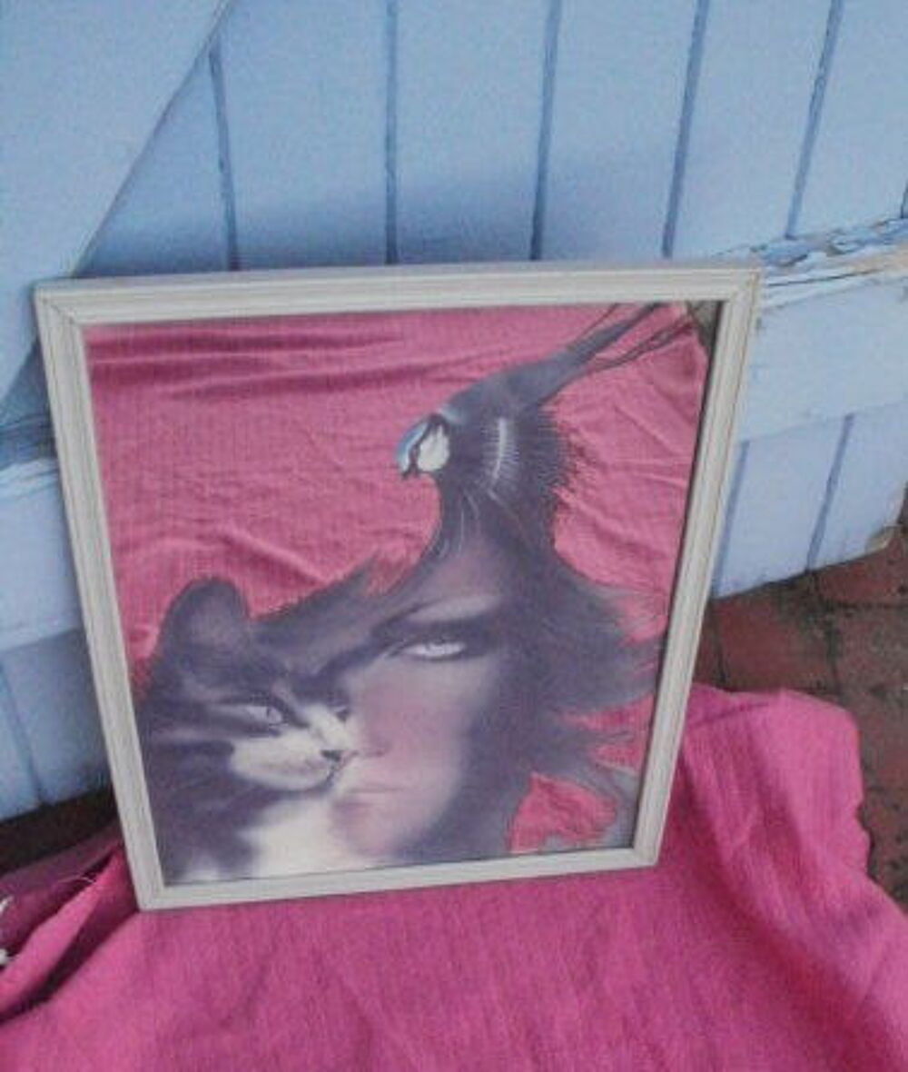 Glace, miroir d&eacute;cor&eacute;, Visage femme, chat, oiseau Décoration