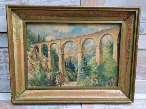 Tableau Viaduc de Sainte Marie Les Houches Signé Leroux 
130 Loches (37)