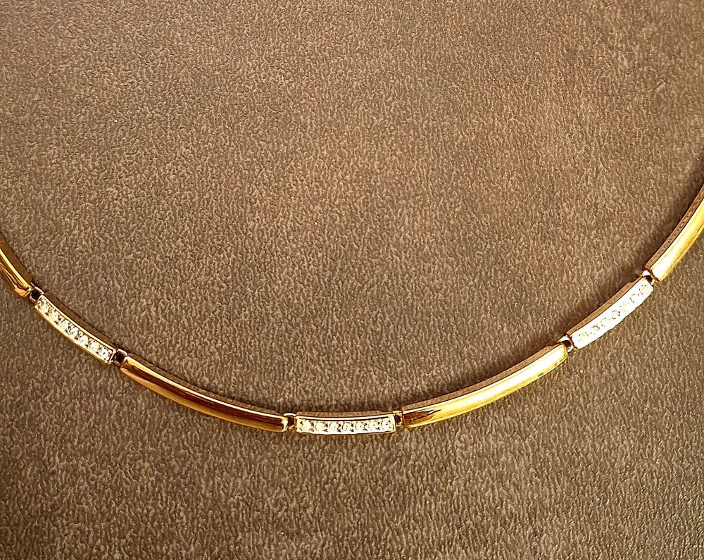 Collier ras-de-cou articul&eacute; 40 cm plaqu&eacute; or et zircons Bijoux et montres