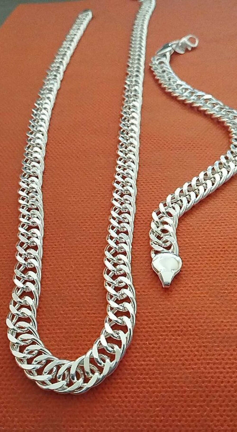 Prestigieux ensemble cha&icirc;ne et bracelet argent 925 grosse maille 60 cm./20cm Bijoux et montres