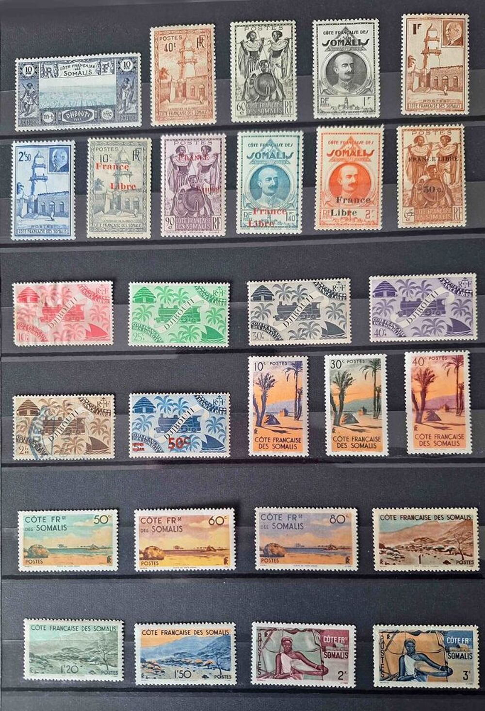 S&eacute;rie de timbres de collection de C&ocirc;te fran&ccedil;aise des Somalis 