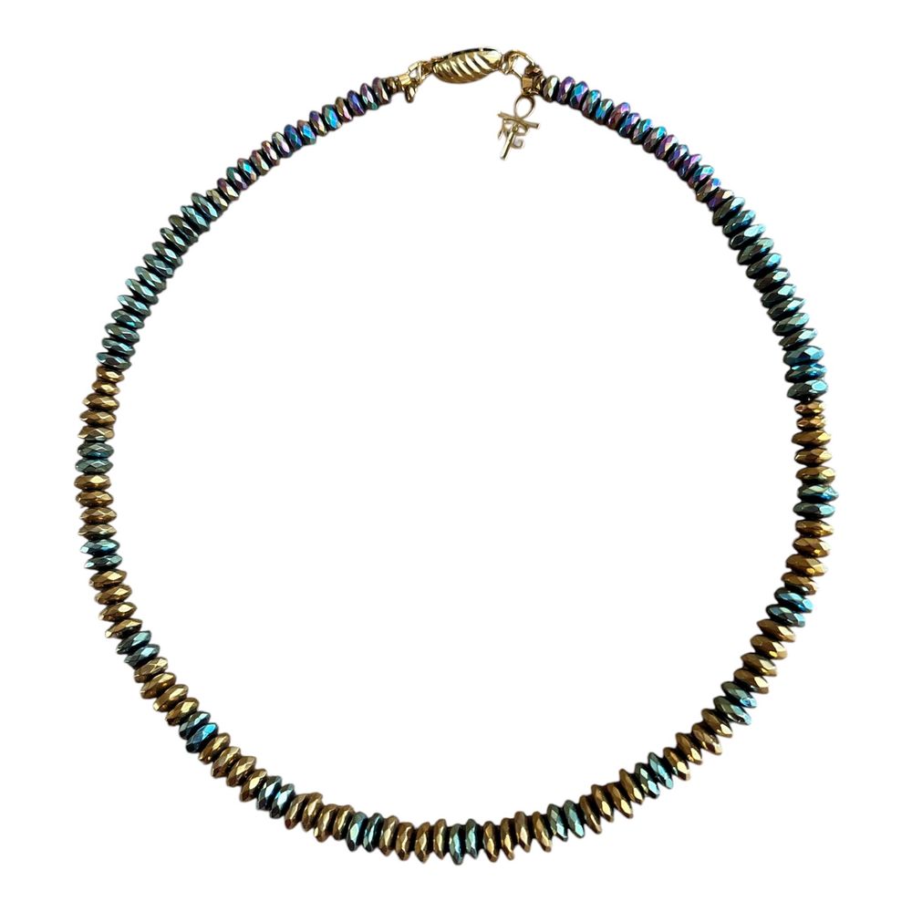 collier en perles de pierre d'hematites facett&eacute;e multicolore avec pendentif Egypte antique cl&eacute; de vie /croix de Ankh et &Aring;"il Bijoux et montres