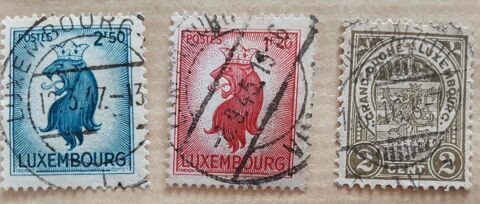 3 timbres � collection  LUXEMBOURG oblit�r�s 1945-1947 3 Pontoise (95)