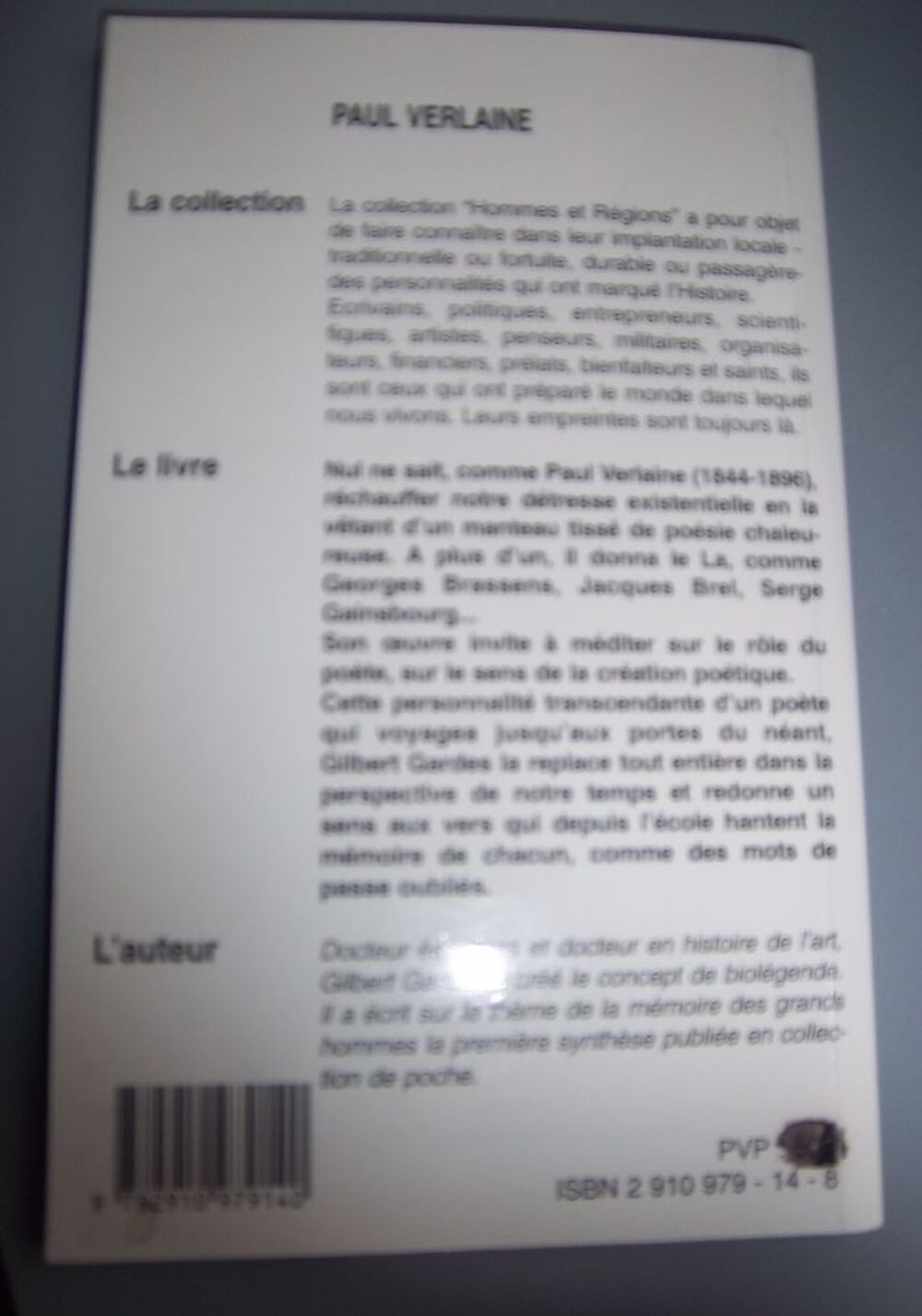 Paul Verlaine hommes et r&eacute;gions Gilbert Gardes Livres et BD