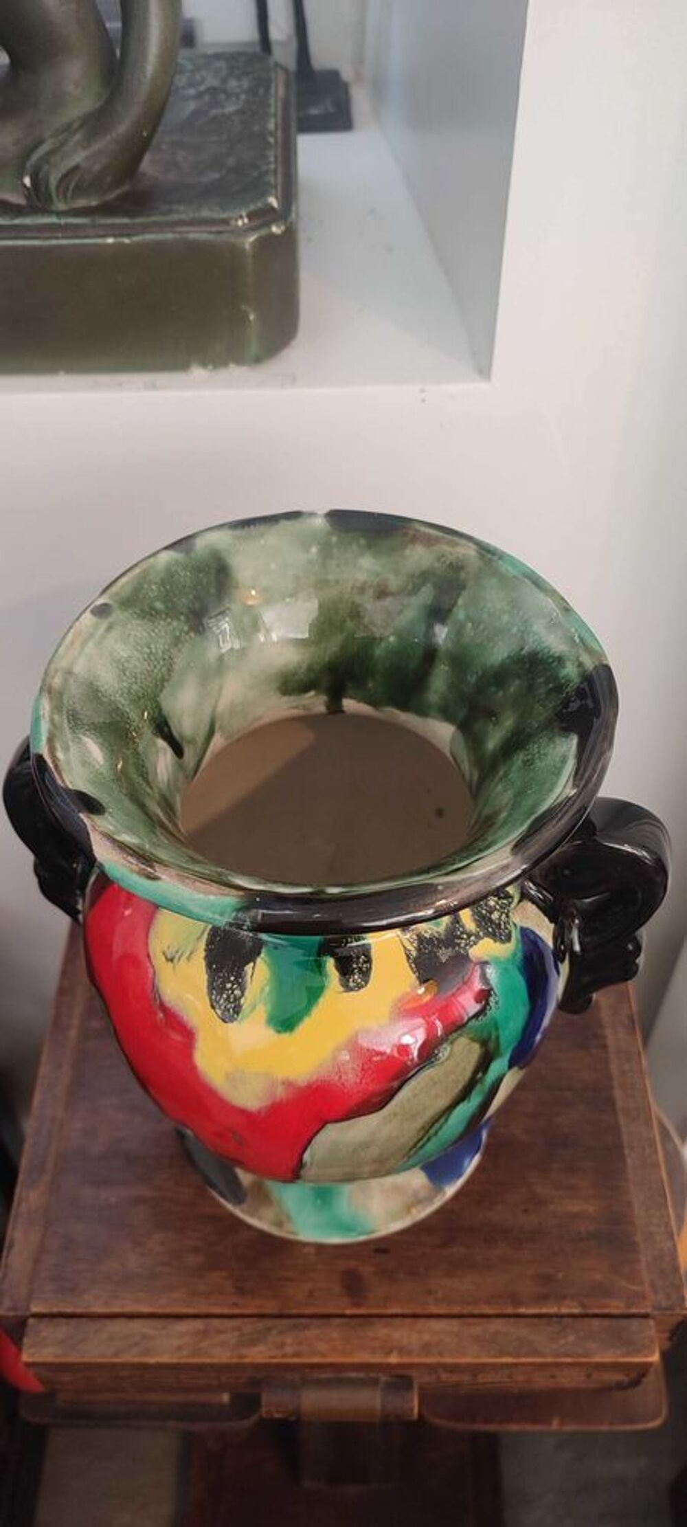 Vase Art D&eacute;co en c&eacute;ramique &agrave; gla&ccedil;ures flamm&eacute;es 