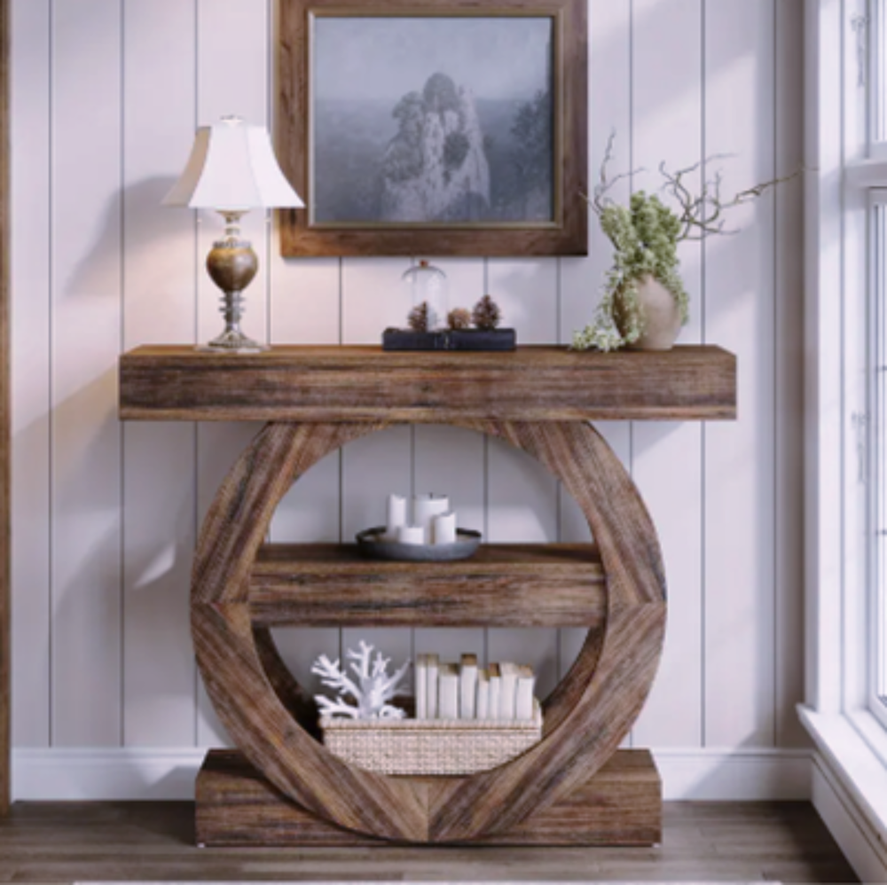 Console en bois sculpt&eacute; ? design circulaire &amp; &eacute;quilibre natu Meubles
