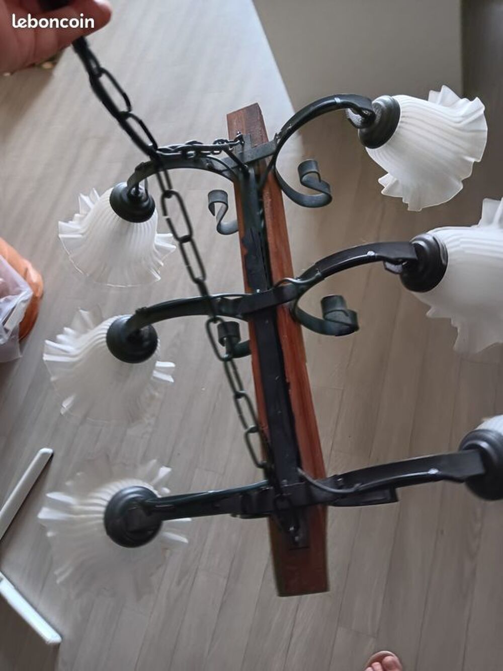 Lustre vintage bois et m&eacute;tal Décoration