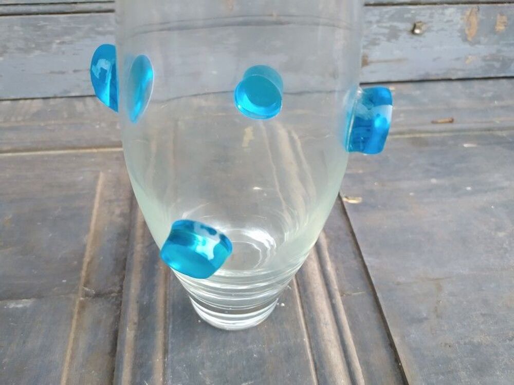 Vase en Verre &agrave; Pastilles Bleues Design Vintage Murano Décoration
