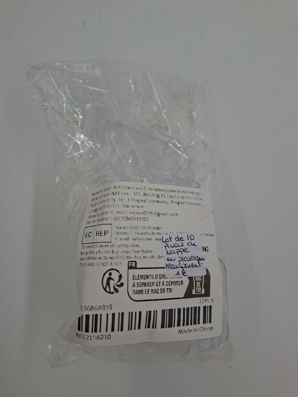 Lot de 10 pinces de nappe en plastique transparent neuf Décoration