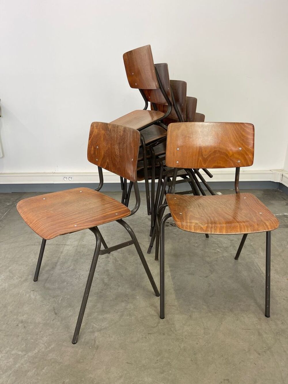 Lot de 7 chaises &eacute;cole Marko ann&eacute;es 70 Pays-Bas Meubles