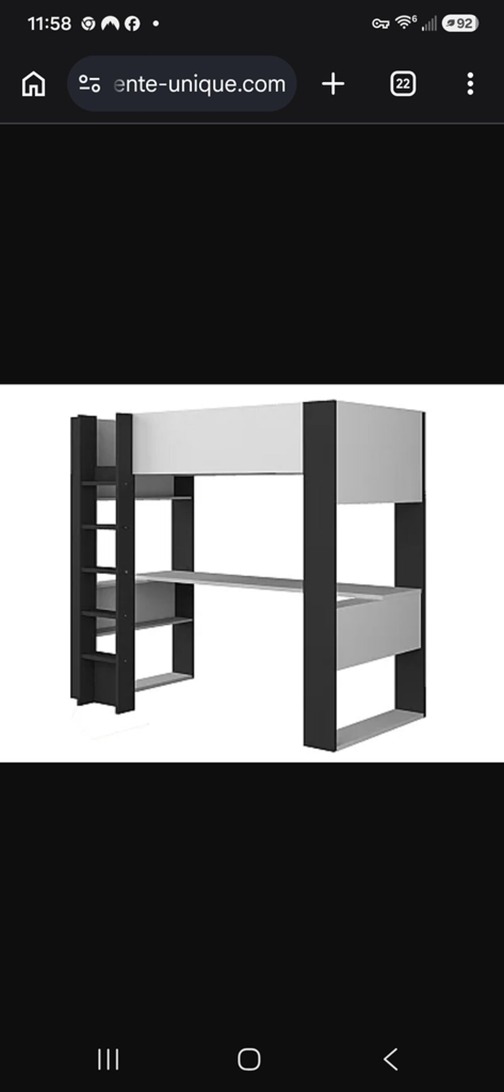 Lit mezzanine noir et blanc avec &eacute;tag&egrave;res Mobilier enfants