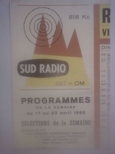 Affichette Sud Radio Radio des valles Principaut d'Andorre 0 Nrac (47)