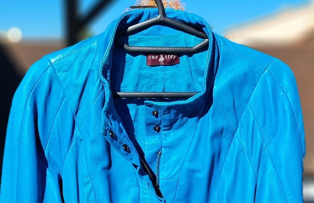 Veste femme bleu en cuir d'agneau Vêtements