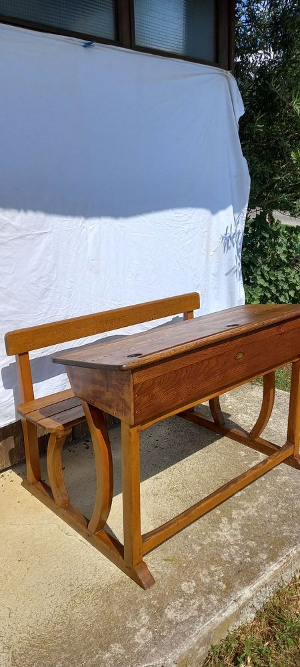 Bureau d'&eacute;cole vintage Saint-Martin 2 places Pieds galb&eacute;s Mobilier enfants