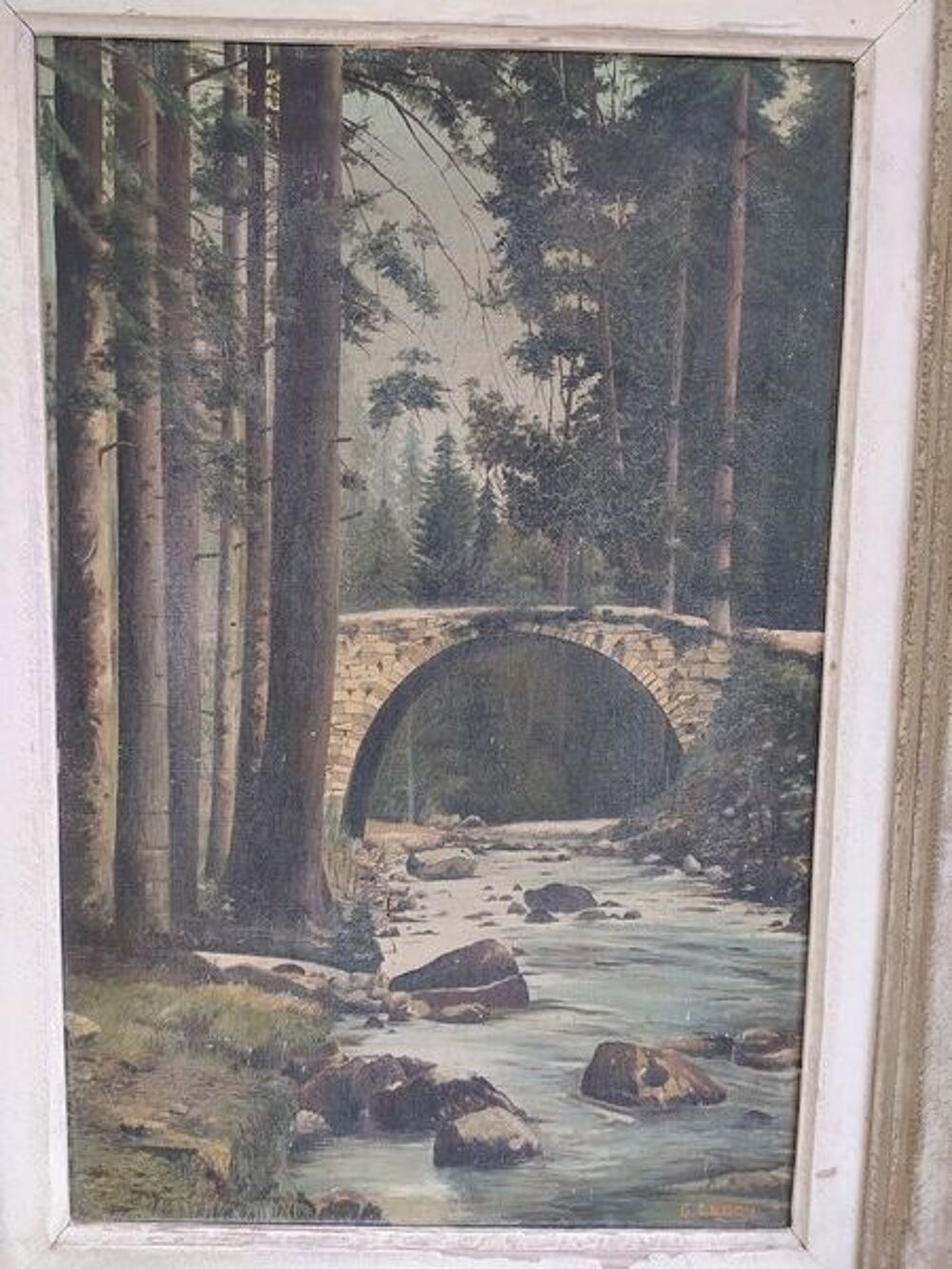Tableau Paysage For&ecirc;t Rivi&egrave;re en Montagne Sign&eacute; G. Lebon Décoration