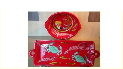 Poterie rouge th�mes mer pecheur crevette crabe poisson plat 75 Saint-P�tan (22)