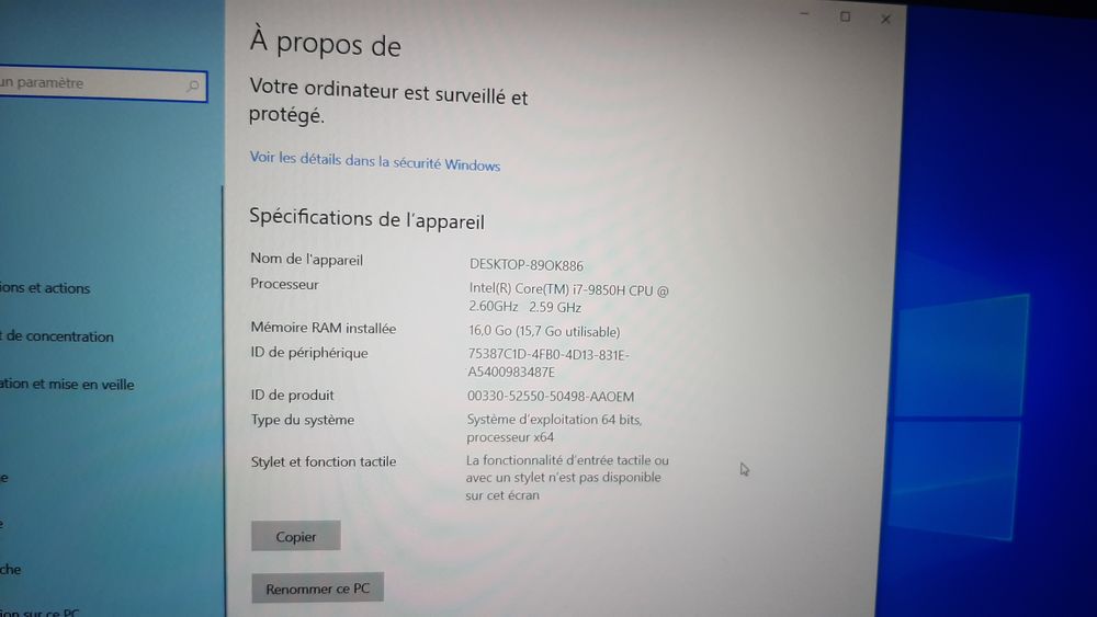 DELL PRECISION 5540 I7 9&eacute;me G&eacute;n&eacute;ration, SSD 512GO RAM 16GO C Matériel informatique