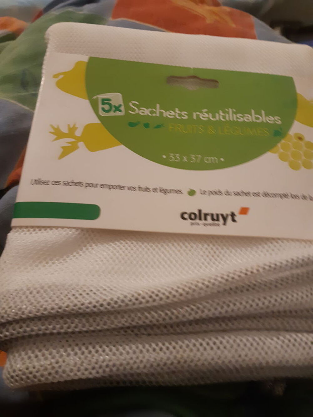 5 sachets r&eacute;utilisables neufs fruits et l&eacute;gumes colruyt Cuisine