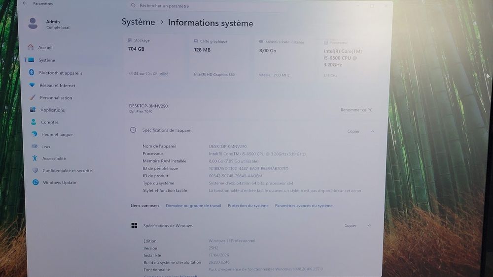 Dell OPTIPLEX 7040 i5vPro / SSD 256 Go + HDD 500 Go/8 Go/Win Matériel informatique