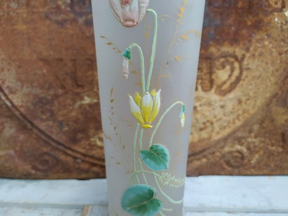 Vase Rouleau Art Nouveau D&eacute;cor Cyclamen &Eacute;maill&eacute; Legras Décoration