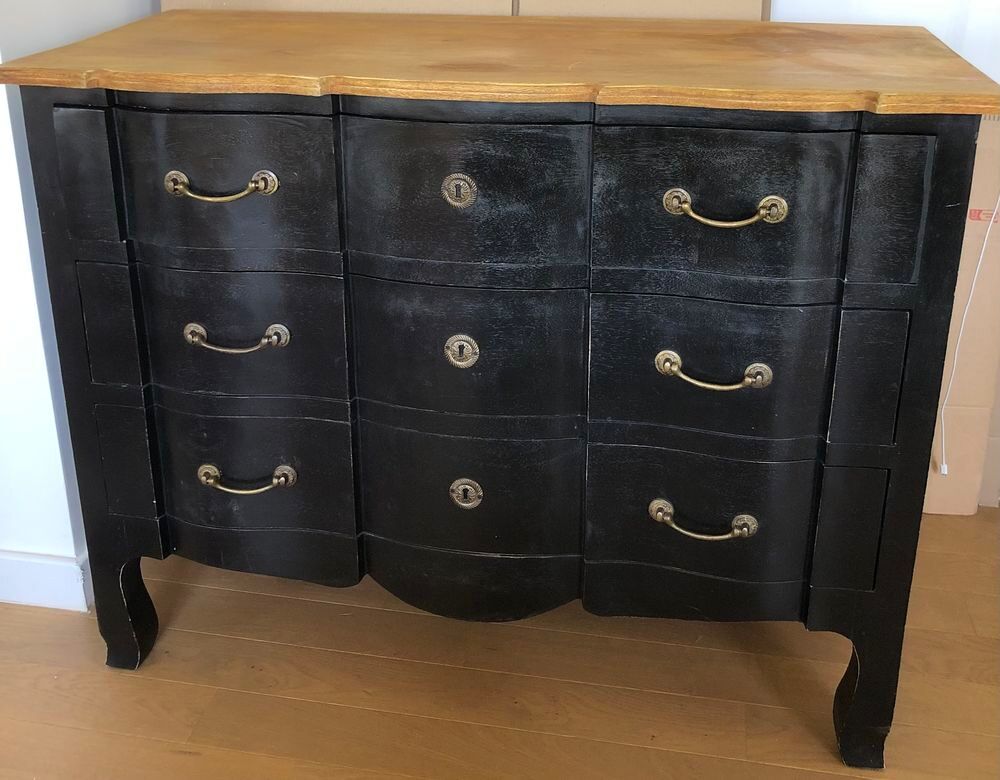 Commode 3 tiroirs en bois d'acacia et de manguier noire Meubles