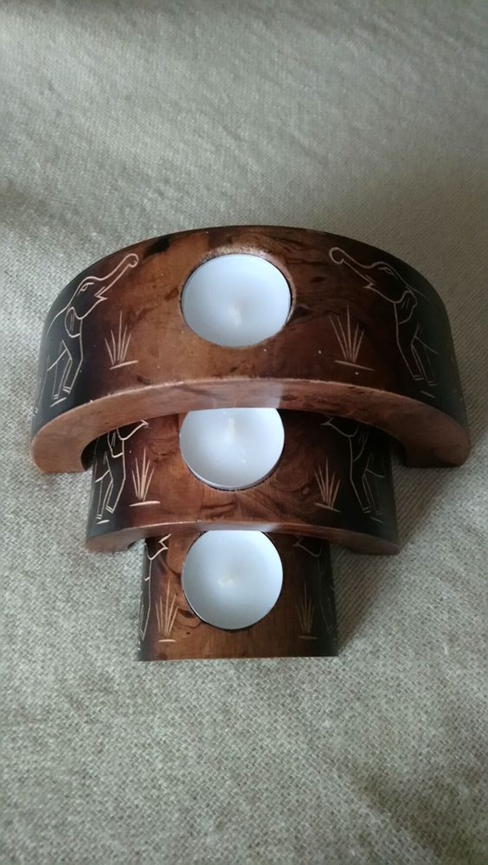 3 bougeoirs en bois Décoration