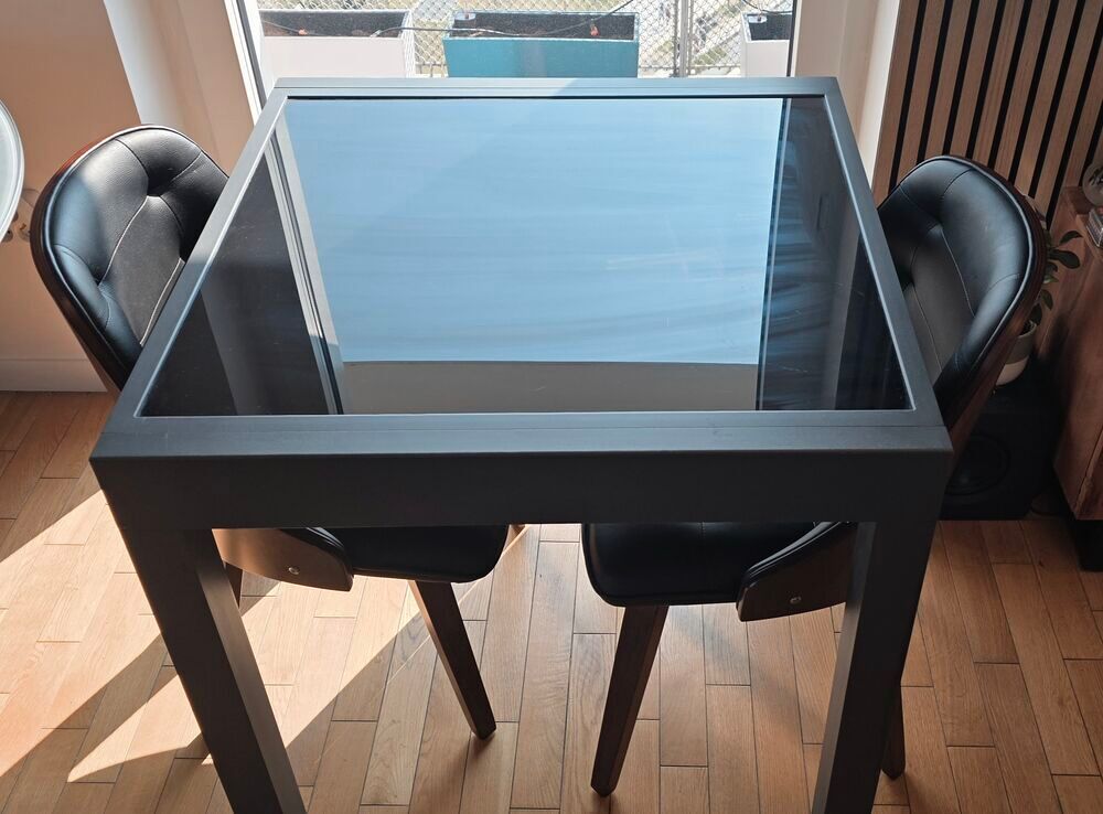 Table alu verre noir 80X80 convertible en 160X80 Jardin