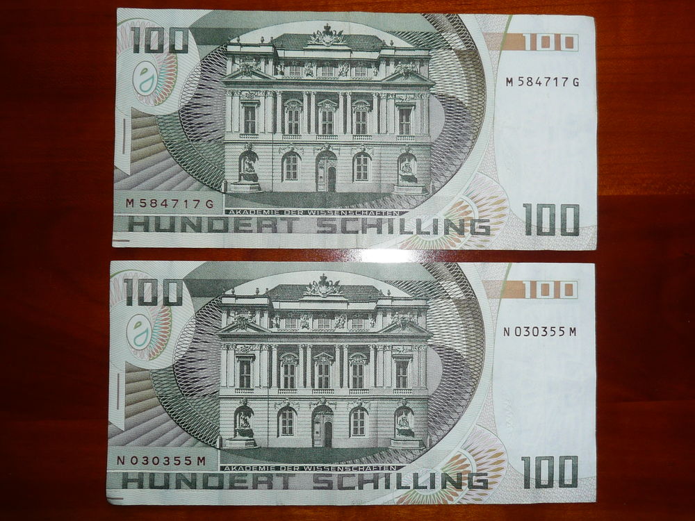 Lot de 2 billets 100 schilling Autriche 1984 