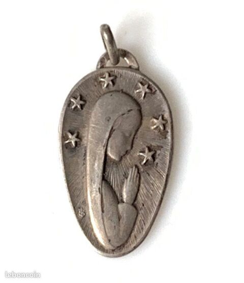 Vierge Marie ancienne médaille pendentif en argent vintage 25 Nice (06)