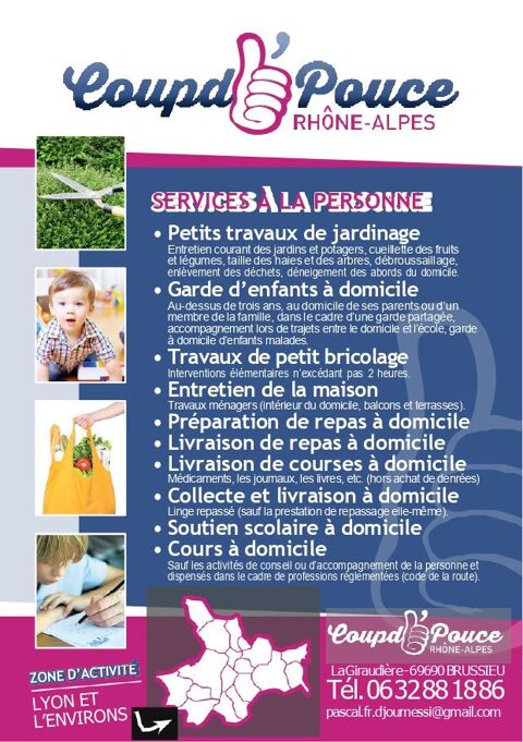 Aide-m&eacute;nag&egrave;res Lyon.
Agr&eacute;&eacute; DDETS (50% cr&eacute;dit d'imp&ocirc;ts) 0 69690 Brussieu