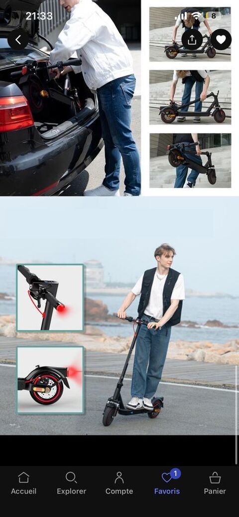 Trottinette Electrique Pliable 8,5 -Moteur 350W-36V/7.8AH-Double Frein-APP EV85F Choisy-le-Roi (94)