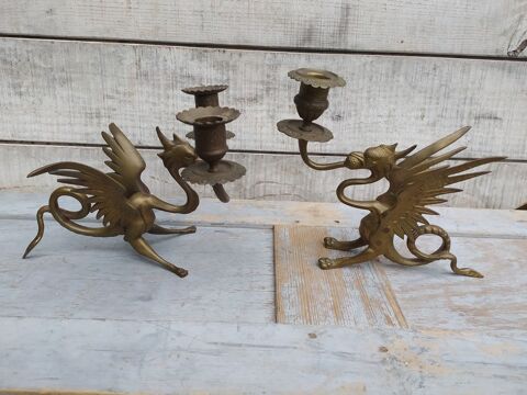 Bougeoirs Dragons Vintage Bronze Chandelier Candlestick 120 Loches (37)
