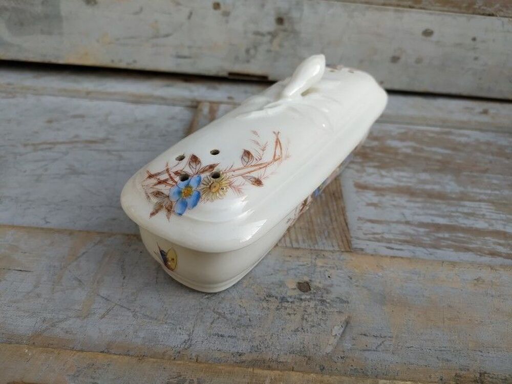 Ancienne Boite Porte Brosse &agrave; Dent Porcelaine Th&egrave;me Floral 
