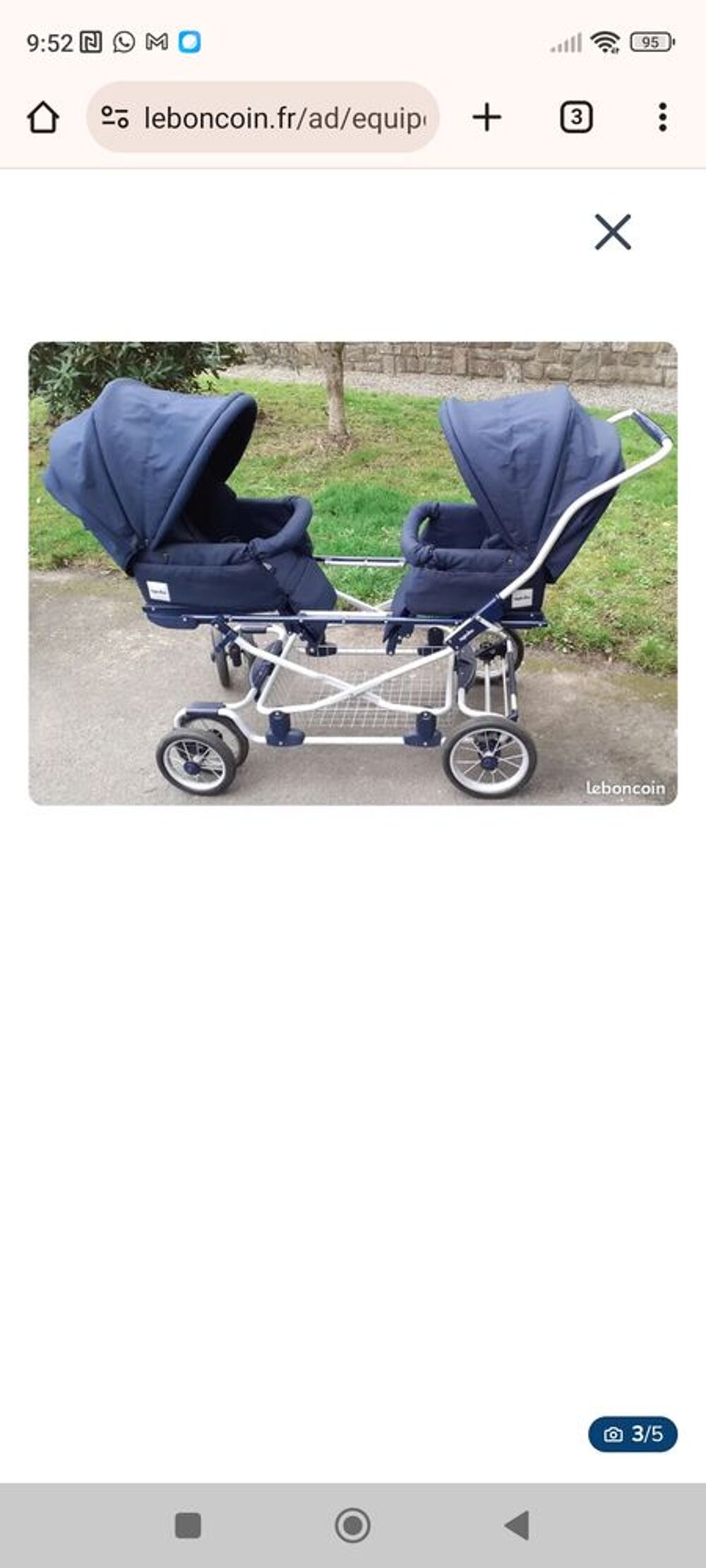 Poussette triple bleue en bon &eacute;tat Puriculture
