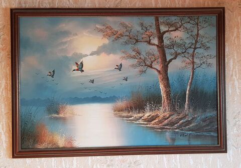 Tableau huile sur toile   Vol de canards   60 Limeil-Br�vannes (94)