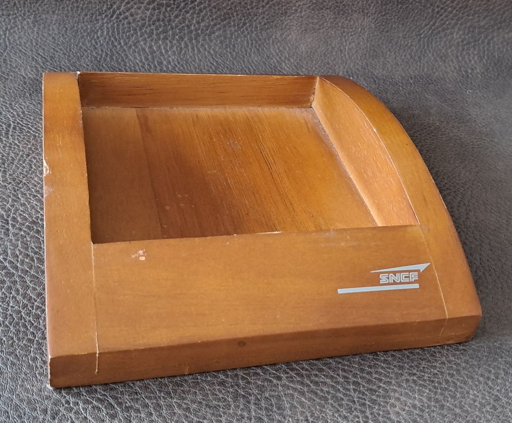 Ramasse monnaie sncf vintage en bois avec rainure 