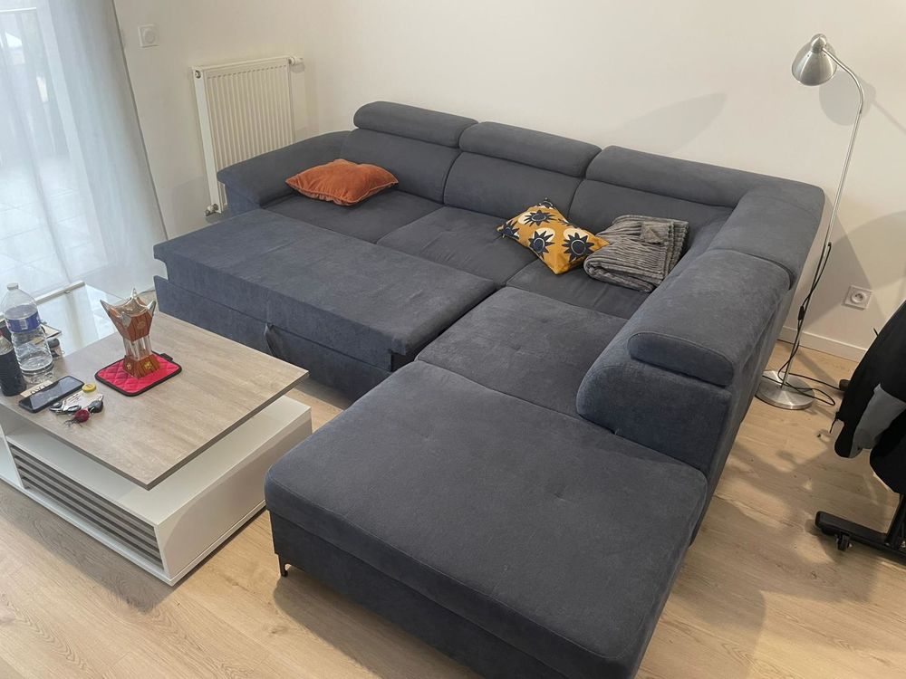 Canap&eacute; d'angle WESLEY GRIS convertible et r&eacute;versible Meubles